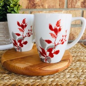 Set of 2 - Corelle Kyoto Red & Gray Leaves Cups